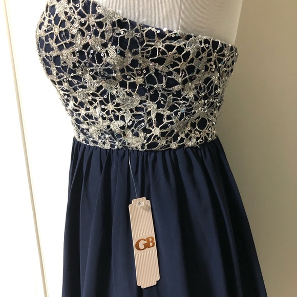 Gianni Bini Strapless Embellished NavyBlue Dress - Picture 4 of 8